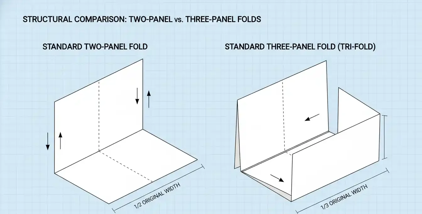 Visual comparison showing how bifold and trifold brochures are folded