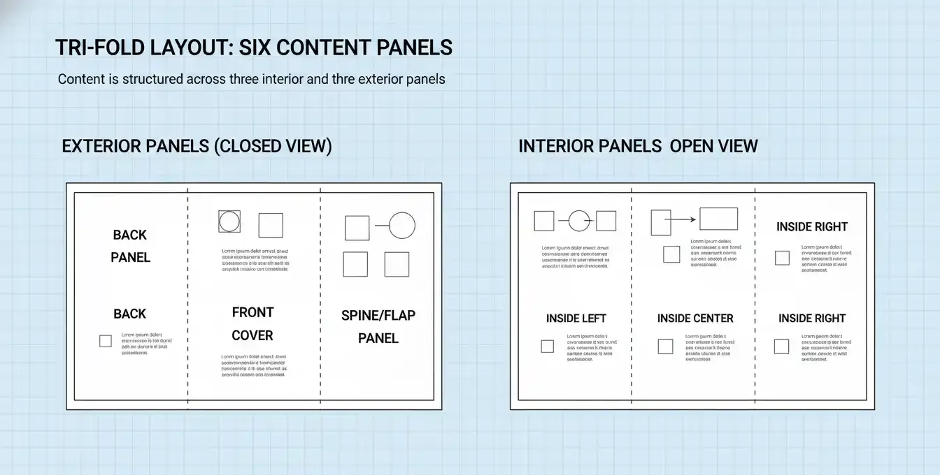 Diagram detailing the six panels of a trifold layout