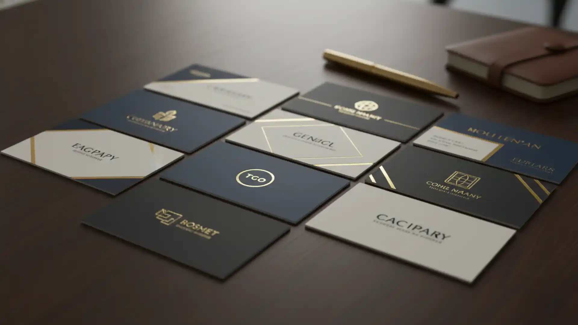 A variety of business cards showing global standards and dimensions