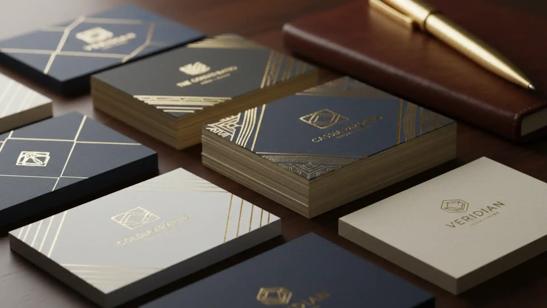 Luxury business cards with gold foil stamping and premium textures