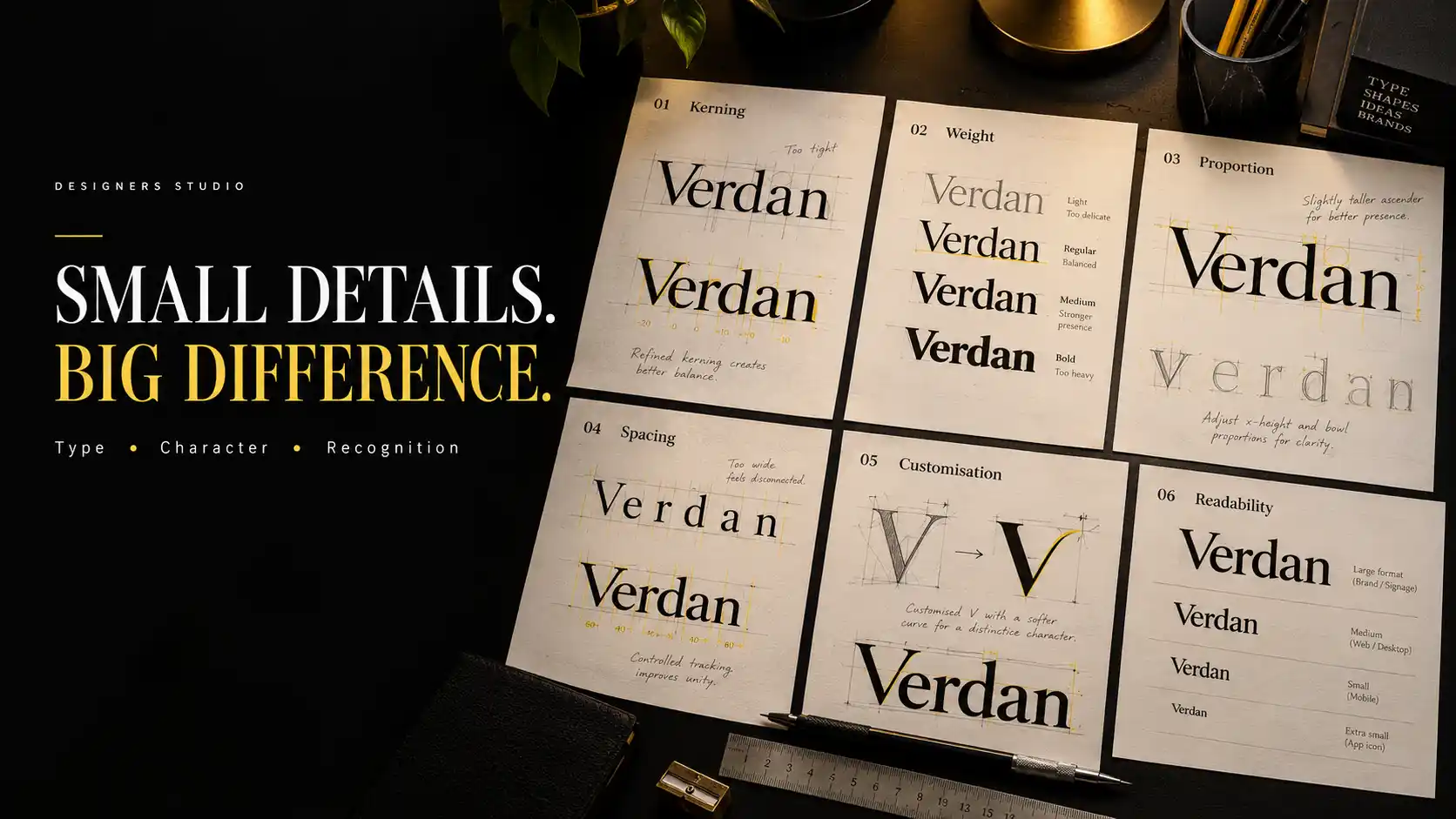 Professional logo typography anatomy showing kerning spacing weight and custom letterforms